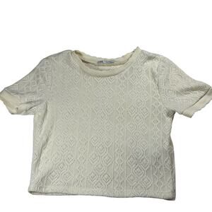 Zara Knit  Ivory Scalloped Neck Top Size M